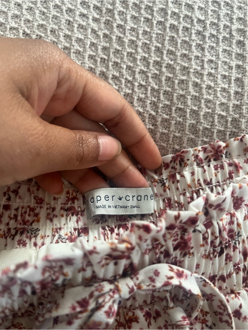 Paper Crane Cream Mini Skirt with Burgundy Floral Print - Picture 5 of 7
